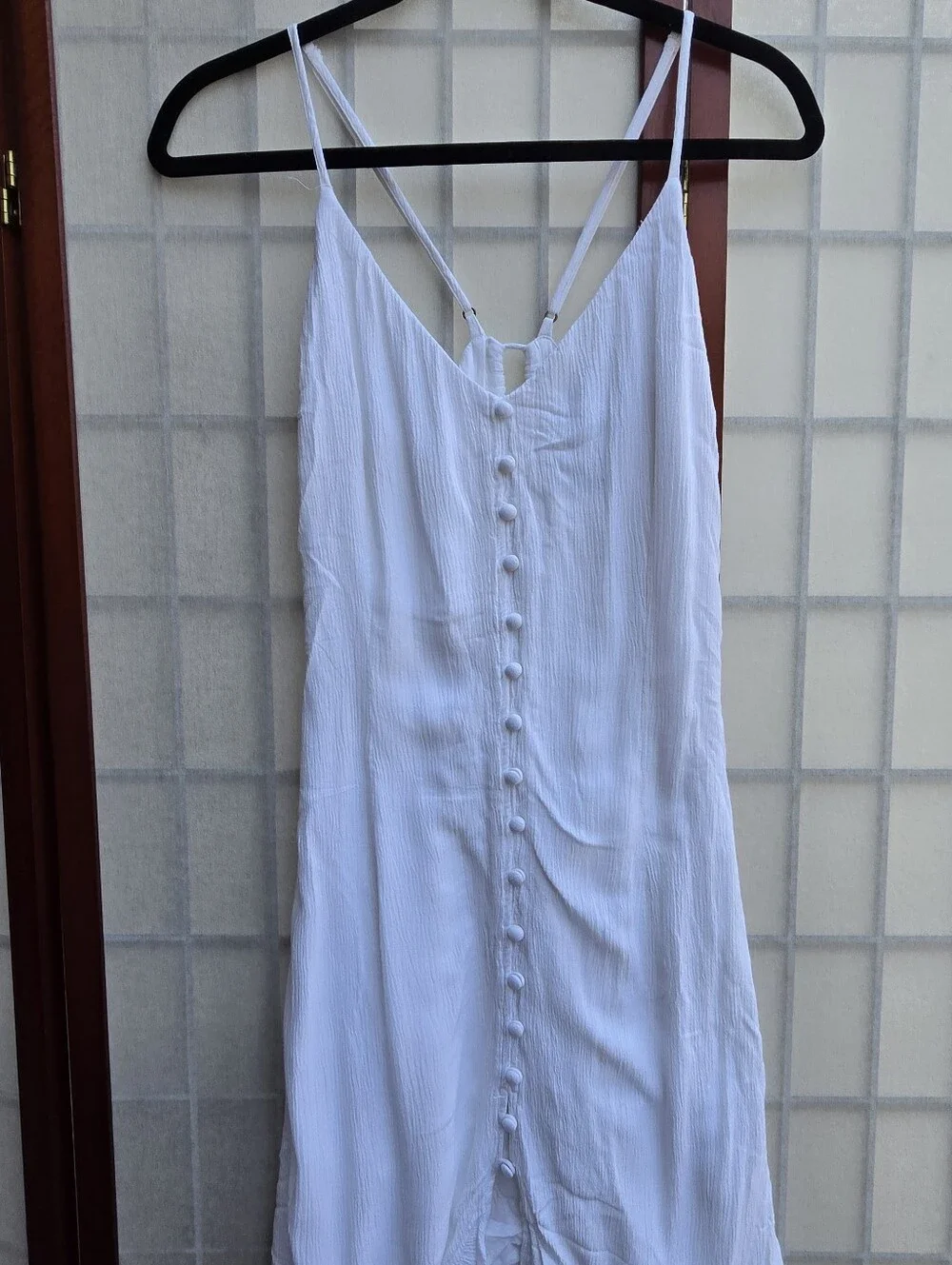 Abercrombie & Fitch White Crinkle Maxi Dress L Cottagecore Boho Coastal High-Low